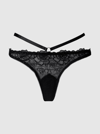 ROSALIE SATIN & EMBROIDERED LACE STRAPPY TANGA - Lulexy