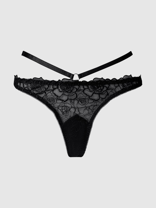 ROSALIE SATIN & EMBROIDERED LACE STRAPPY TANGA - Lulexy