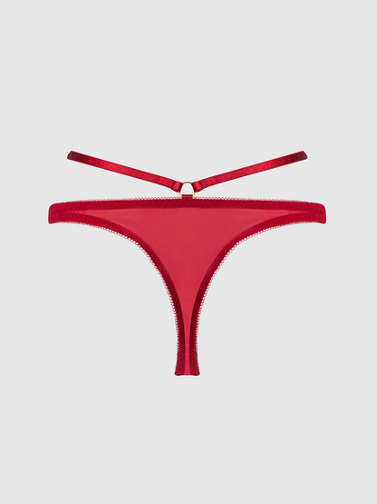 ROSALIE SATIN & EMBROIDERED LACE STRAPPY TANGA - Lulexy