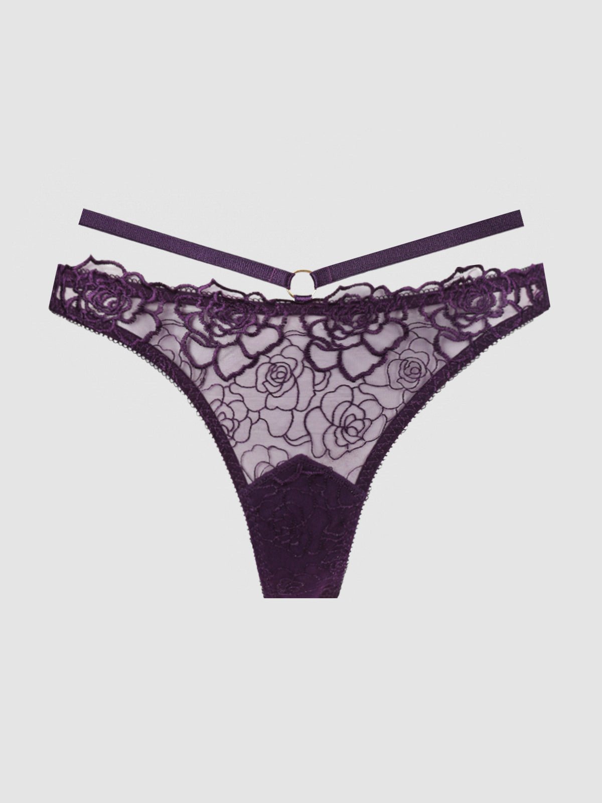ROSALIE SATIN & EMBROIDERED LACE STRAPPY TANGA - Lulexy