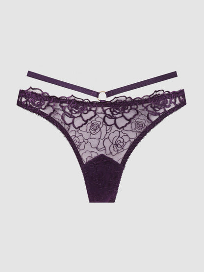 ROSALIE SATIN & EMBROIDERED LACE STRAPPY TANGA - Lulexy