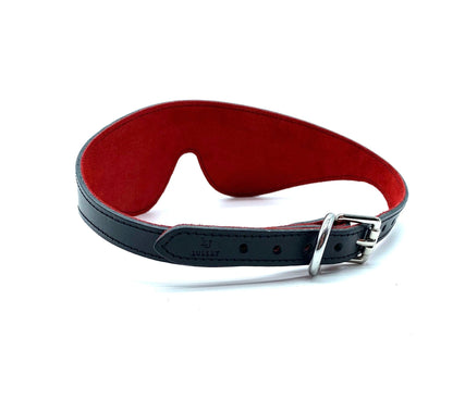 SCARLET Black Leather Red Suede Stitched Blindfold - Lulexy