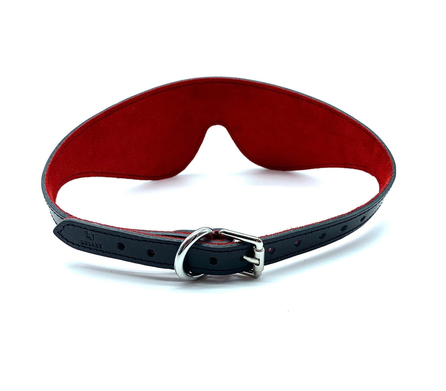 SCARLET Black Leather Red Suede Stitched Blindfold - Lulexy