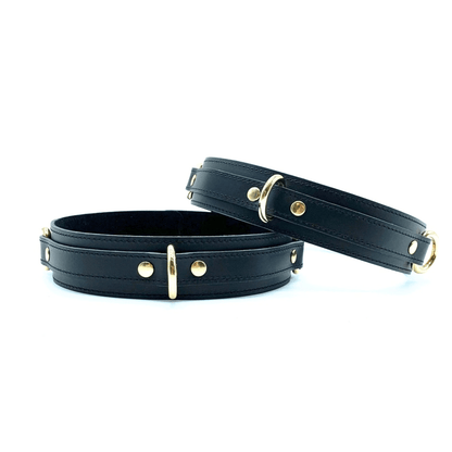 Black leather collar with gold hardware and smooth finish, minimalist Italian leather choker handcrafted in USA