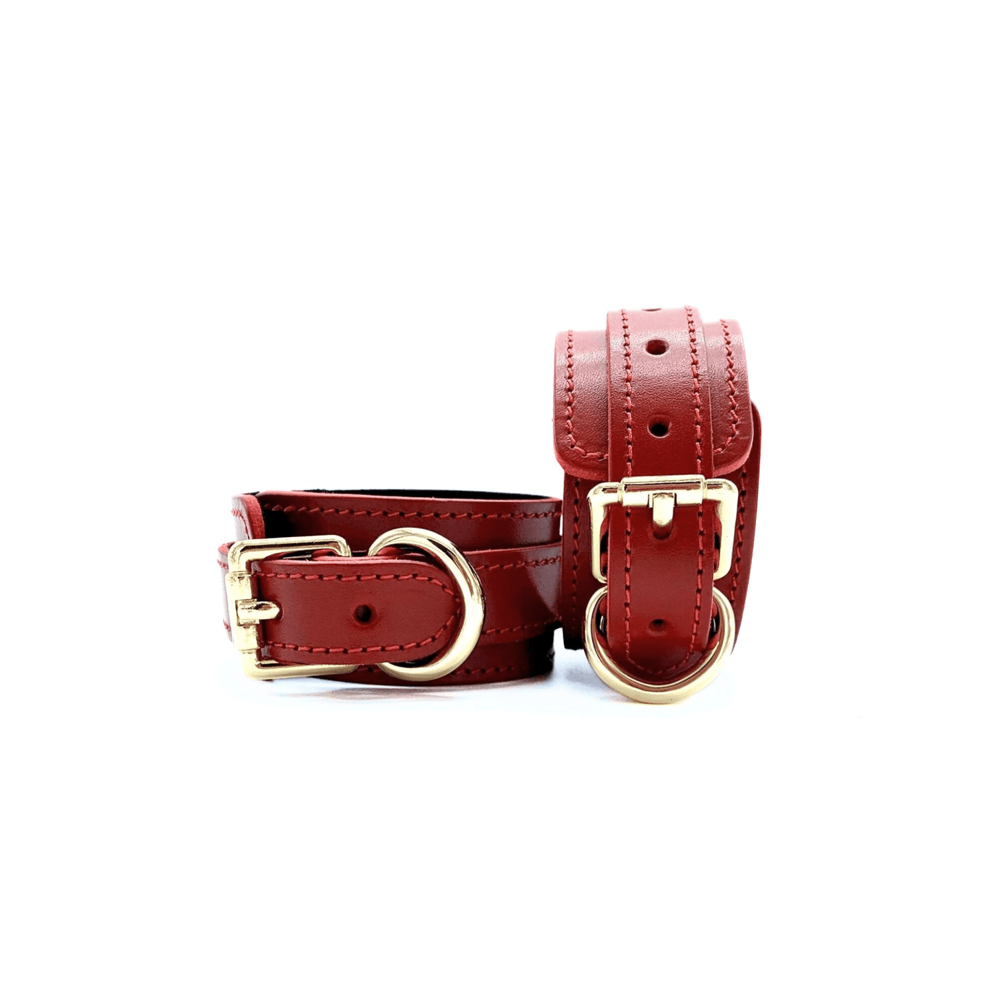 Italian leather ankle cuffs with soft suede lining and secure hardware from 7-piece bondage set