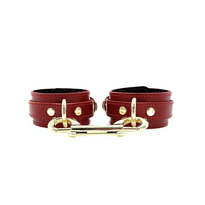Italian leather handcuffs with suede lining and metal hardware from 7-piece bondage set
