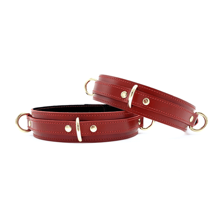 Italian leather thigh cuffs with suede lining and adjustable fit from 7-piece bondage set