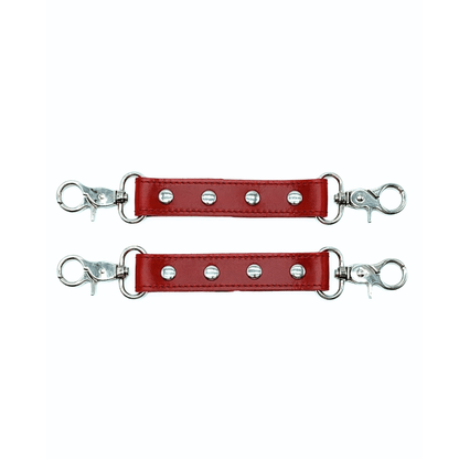 Red Italian leather connector straps with silver hardware, adjustable connectors with clips and buckles