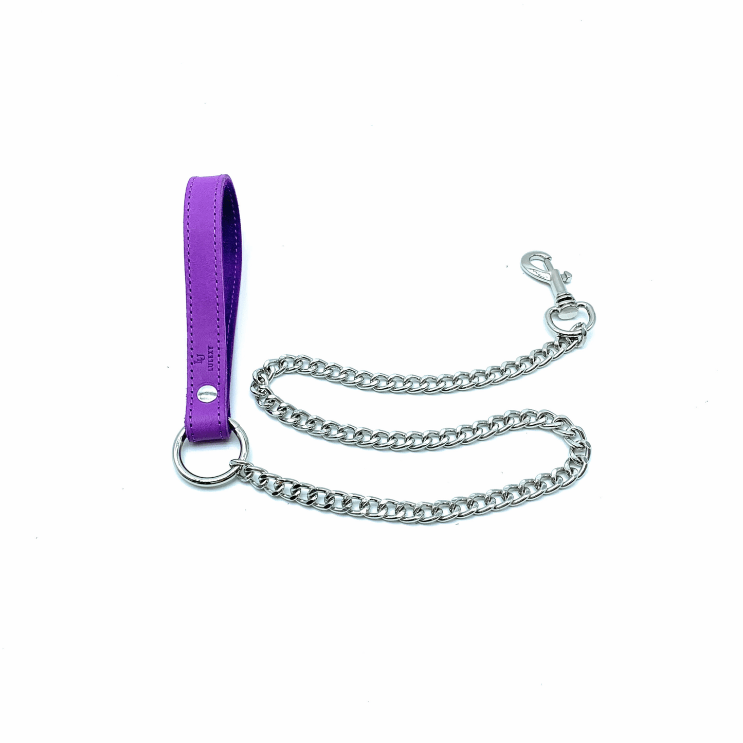 Purple leather leash with silver chain and hardware, Tango collection with leather handle and detachable clip