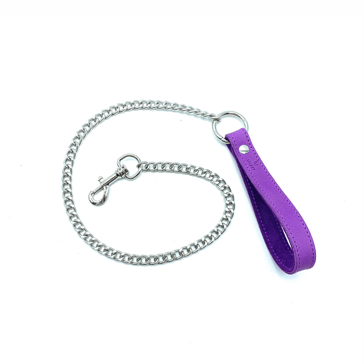 Purple leather leash with silver chain and clip, Tango Italian leather design with handle and detachable hardware