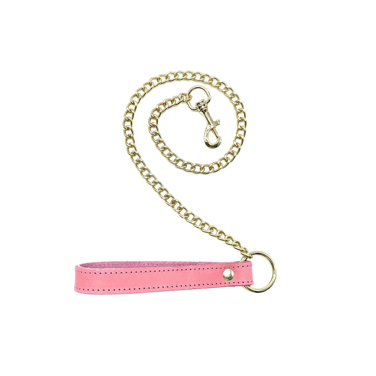 Pink leather leash with gold chain and clip, Tango Italian leather leash with handle and premium hardware finish