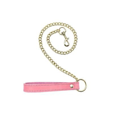 Pink leather leash with gold chain and clip, Tango Italian leather leash with handle and premium hardware finish