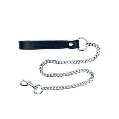 Black leather leash with silver chain and hardware, Tango collection with leather handle and detachable clip