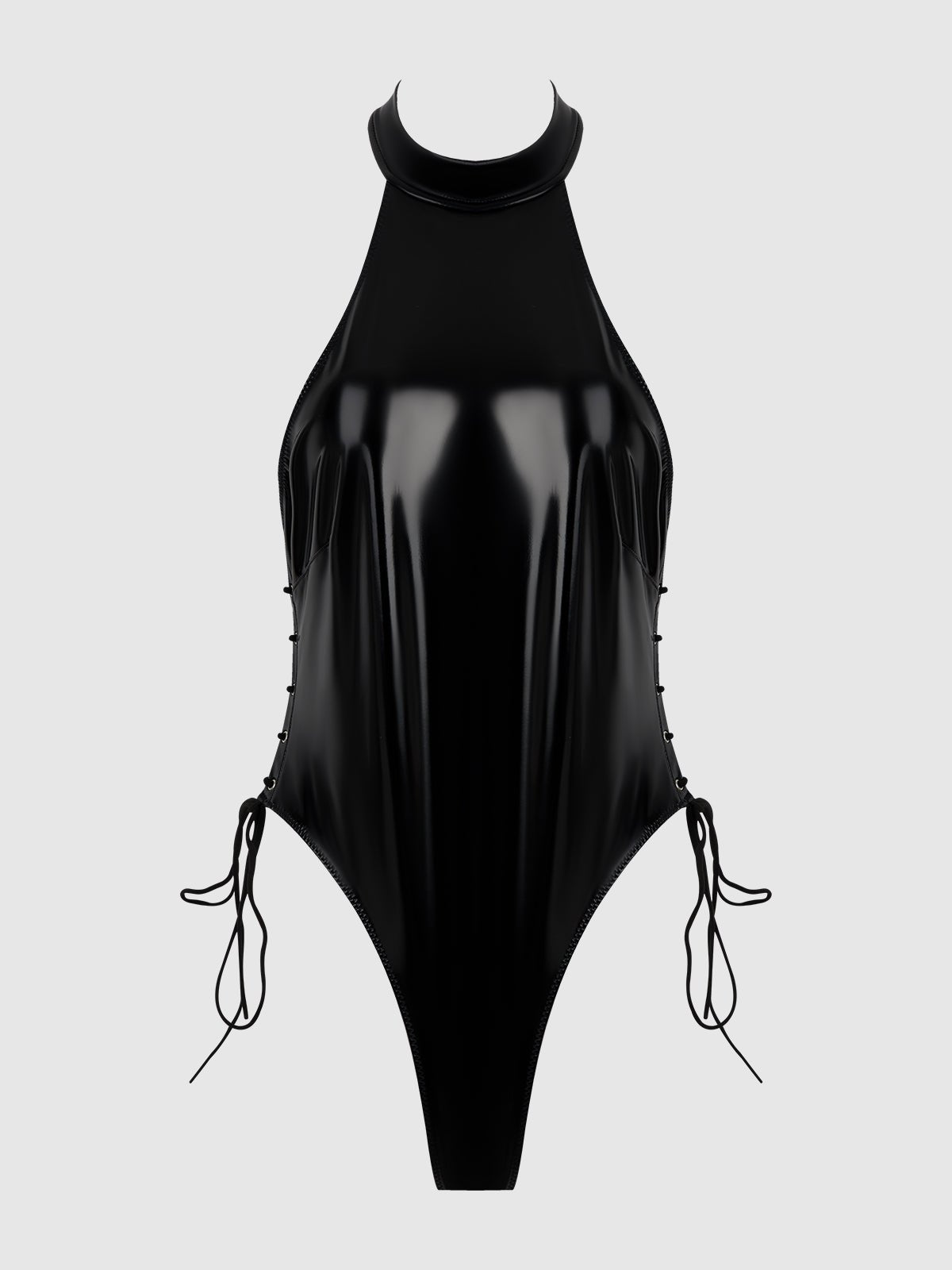 TRINITY PATENT LACE UP HALTER TEDDY - Lulexy