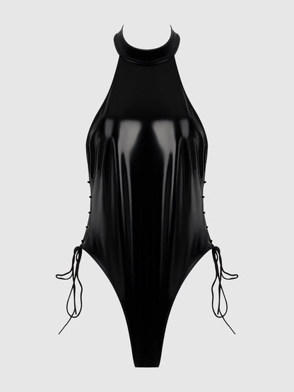 TRINITY PATENT LACE UP HALTER TEDDY - Lulexy