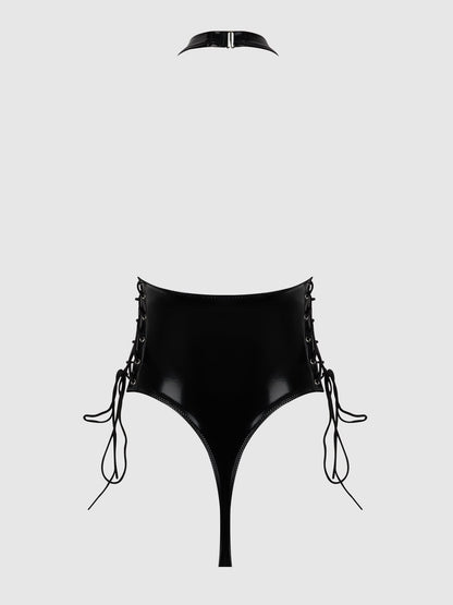 TRINITY PATENT LACE UP HALTER TEDDY - Lulexy
