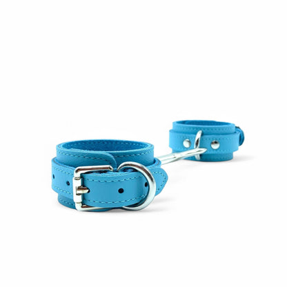 VIENNA Soft Italian Leather Ankle Cuffs with matching stitching and silver hardware