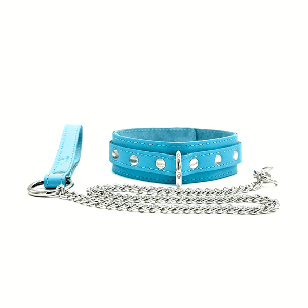 VIENNA Soft Italian Leather light blue Collar and Leash - Lulexy